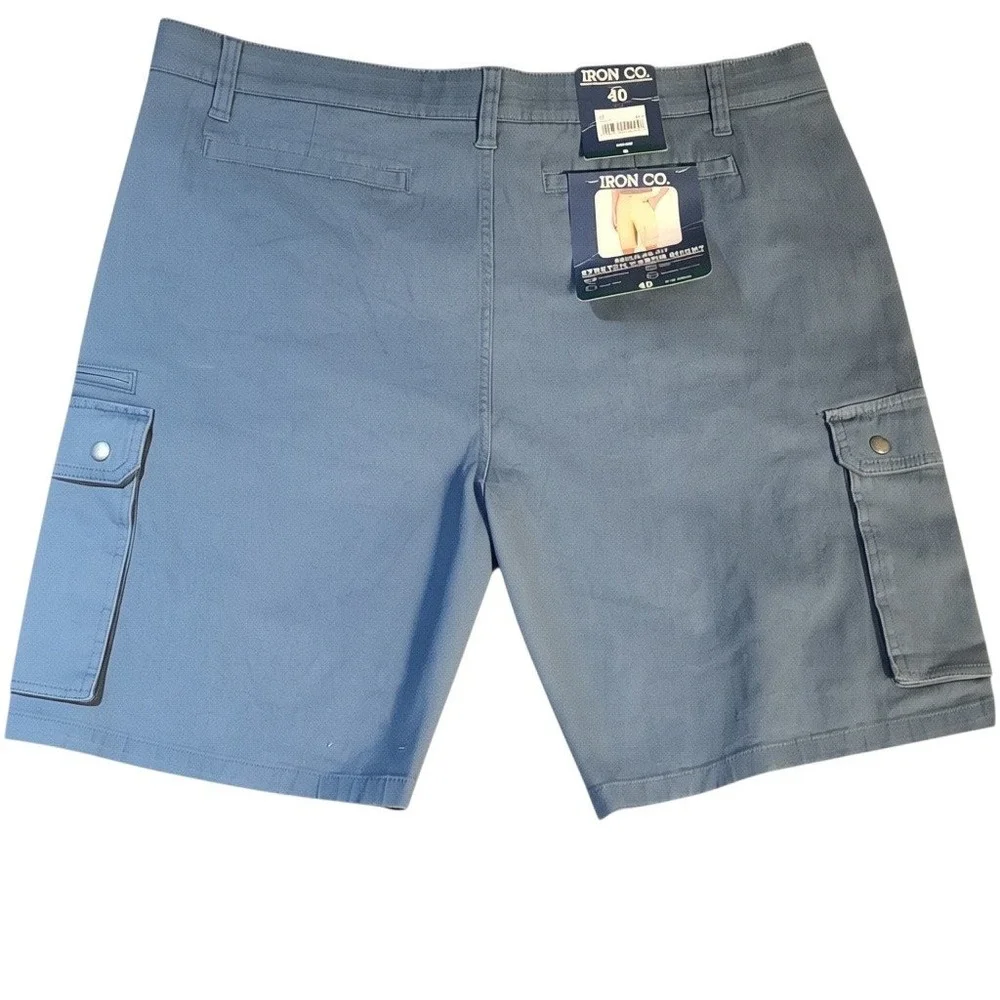 Iron Co Mens Stretch Cargo Shorts Blue Size 40 Regular Fit I435156S Utility NWT